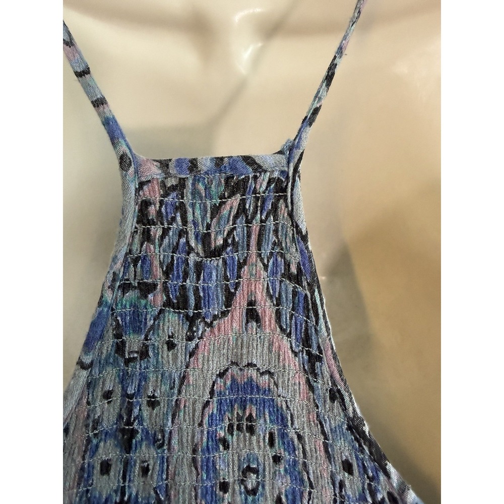 Free People Smocked Midi Dress Sz S Blue Paisley High Neck Sleeveless Boho Beach - Picture 11 of 12